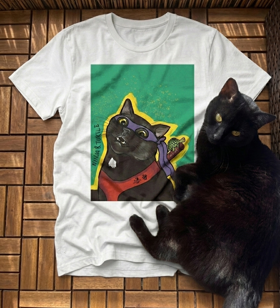T-shirt Black Cat Ninja & Turtle